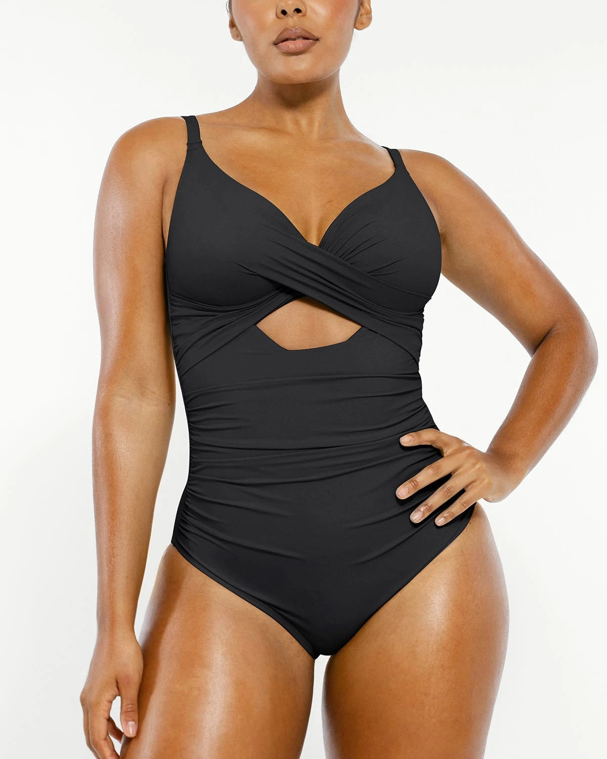 Smart Sculpt™ Ribbed Cutout-Front Shaping Swimsuit