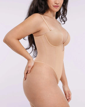 BOOT-YEAH™ MeshSmooth™ Deep Plunge Low-Back Thong Bodysuit